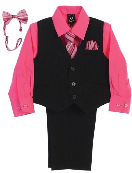 Tie & Bow-Tie Set Boy's Fuchsia Satin Formal Dress Tuxedo Vest Wedding 